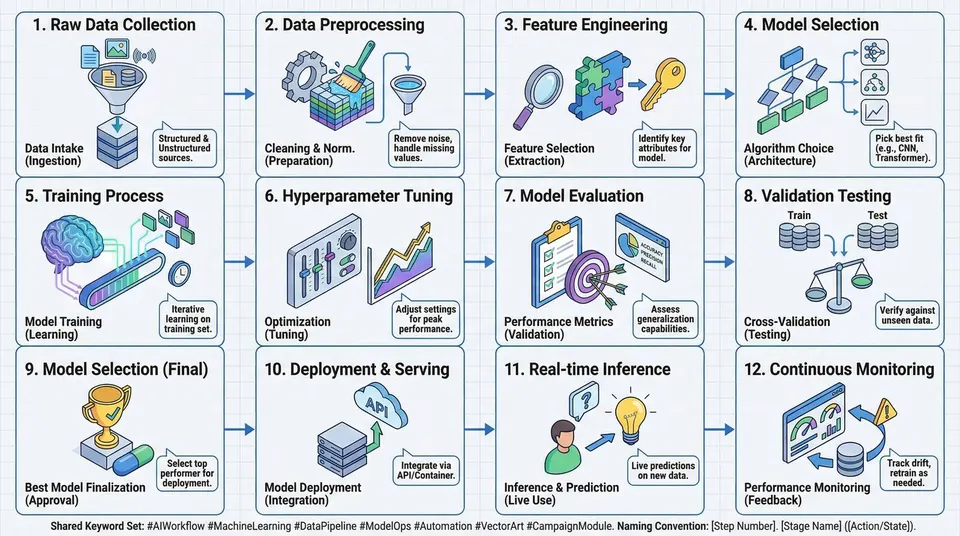 Vector campaign module grid with labels and metadata tags