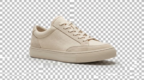 Beige casual sneaker with laces side view isolated on transparent background for fashion footwear design