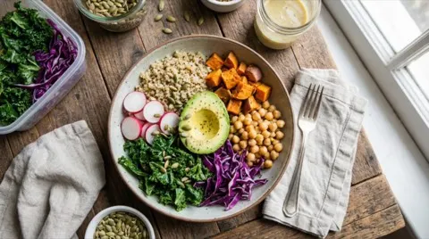Vegan buddha bowl on table
