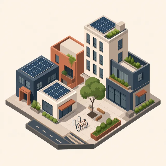 Sustainable city illustration created in AI Image Studio, ready to download before upload to Metadata Studio